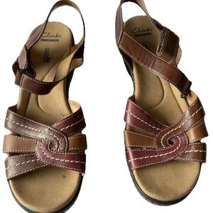Clarks Brown Leather Strappy Sandals